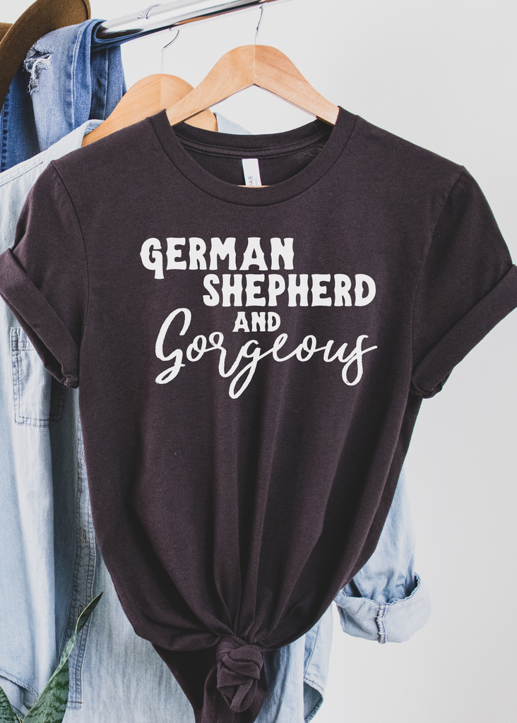 Brown German Shepherd & Gorgeous Short Sleeve Tee Dog Breed Short Sleeve Graphic Tee Printify S  