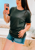 Charcoal Boyfriend Round Neck Short Sleeve boyfriend short sleeve top zenana