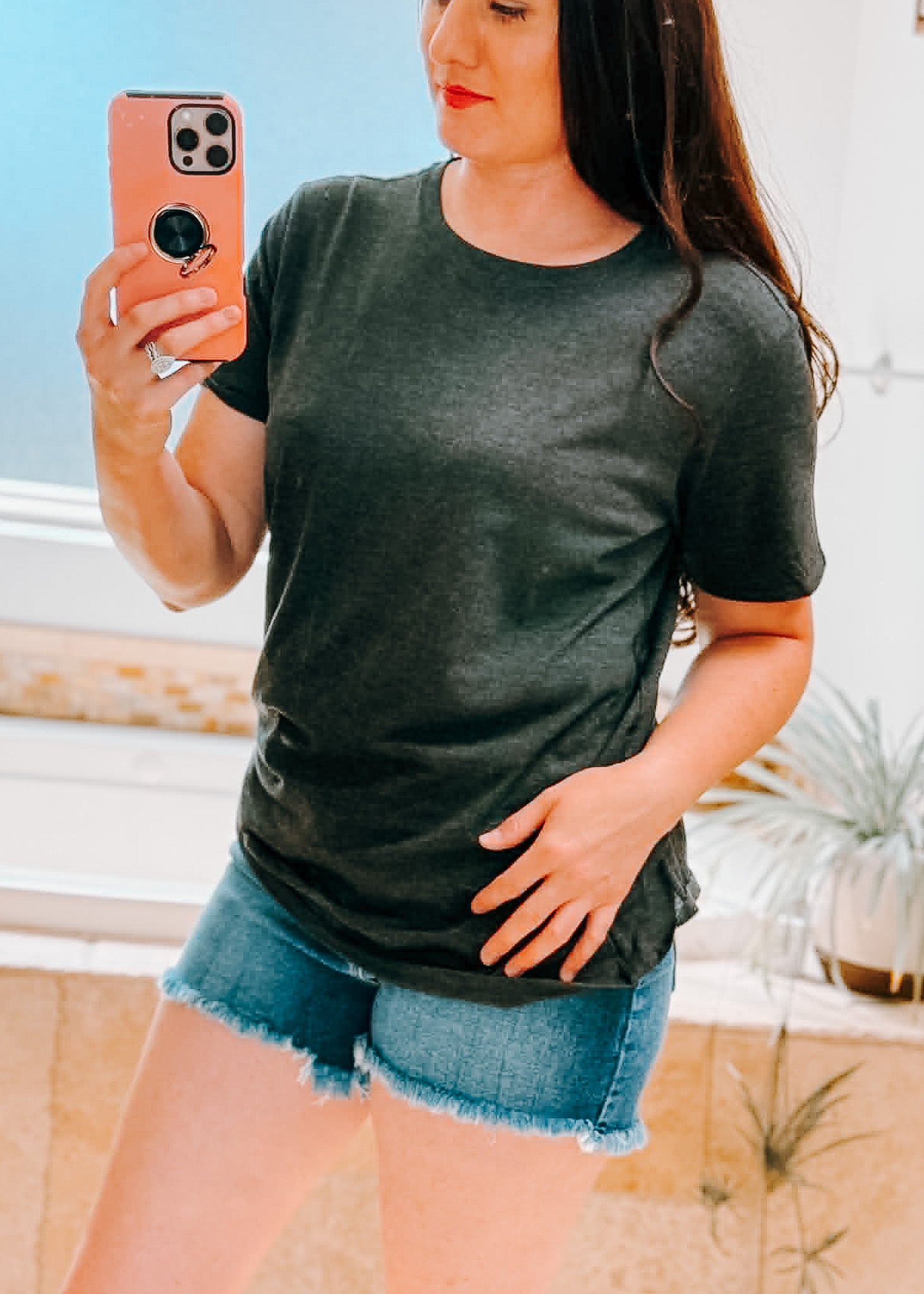 Charcoal Boyfriend Round Neck Short Sleeve boyfriend short sleeve top zenana