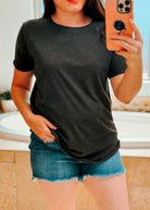Charcoal Boyfriend Round Neck Short Sleeve boyfriend short sleeve top zenana