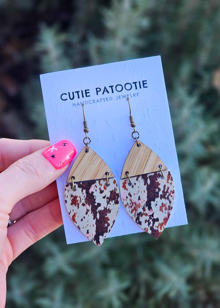 Cowprint & Wood Handcrafted Earrings earrings Cutie Patootie   