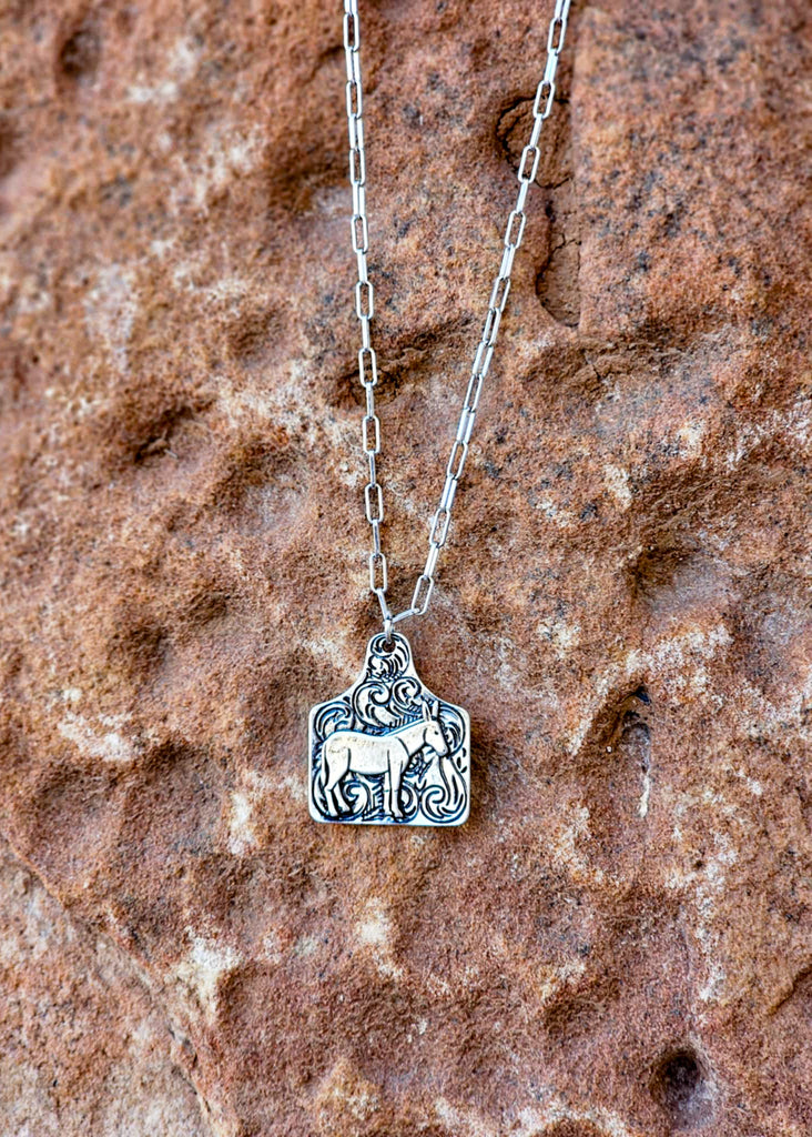 Donkey Etched Ear Tag Necklace Necklace Blue Tortoise