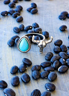 Steer Skull Turquoise Stone Ring rings Blue Tortoise