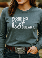Working Cattle Builds Vocabulary Long Sleeve Tee Long Sleeve Graphic Tee The Cinchy Cowgirl - Print