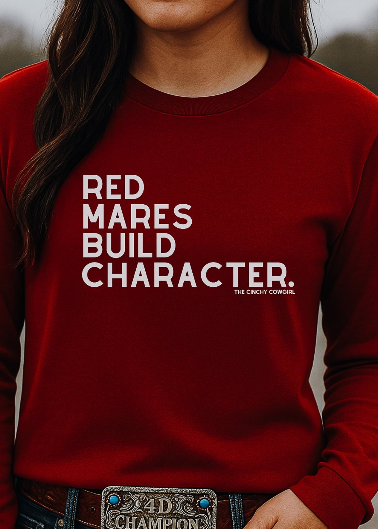 Red Mares Build Character Long Sleeve Tee Long-sleeve The Cinchy Cowgirl - Print