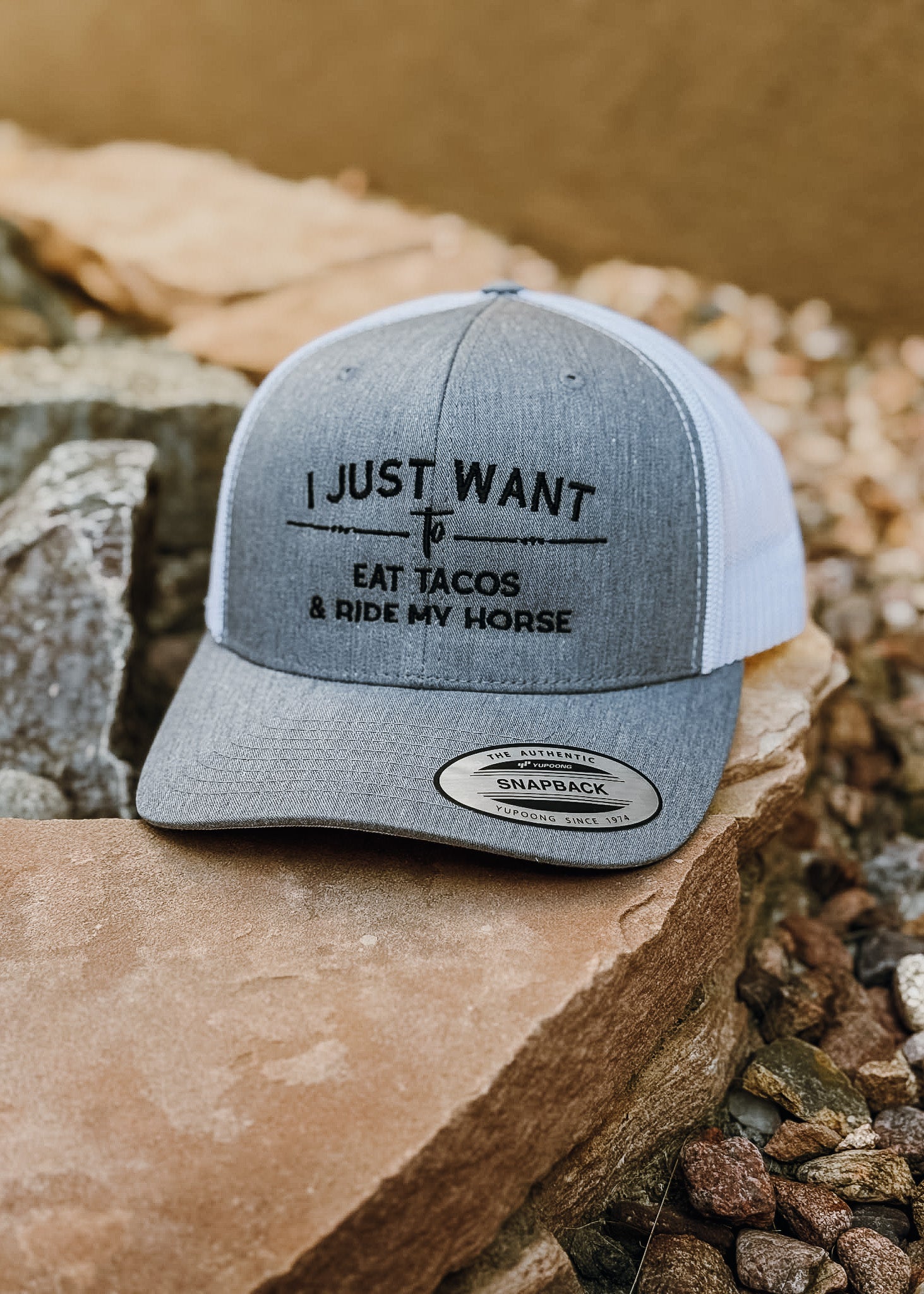 I Just Want To Eat Tacos And Ride My Horse Trucker Hat Hats The Cinchy Cowgirl - Print