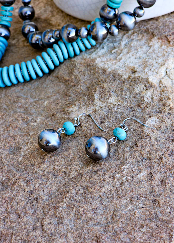 Western Pearl and Beaded Layered Necklace set Necklace Blue Tortoise