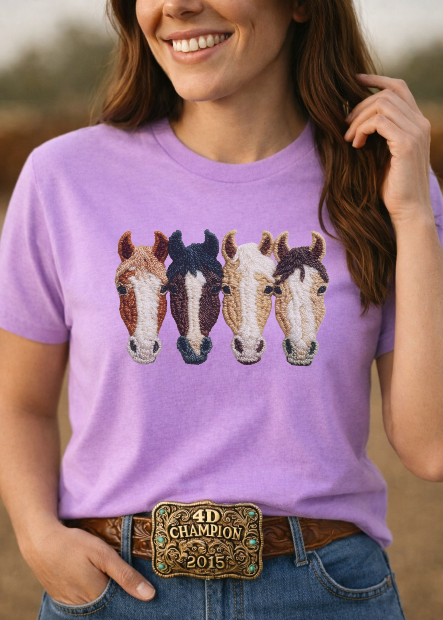 Faux Crochet Horses Short Sleeve Tee Graphic Tee The Cinchy Cowgirl - Print