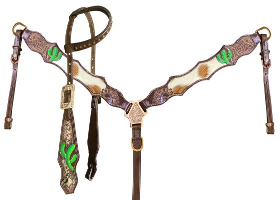 Cactus Cowhide Inlay Headstall Set headstall set Shiloh   