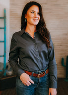 Psalm 62:2 Long Sleeve Button Down Shirt long sleeve button down - faith based The Cinchy Cowgirl XS Storm Gray