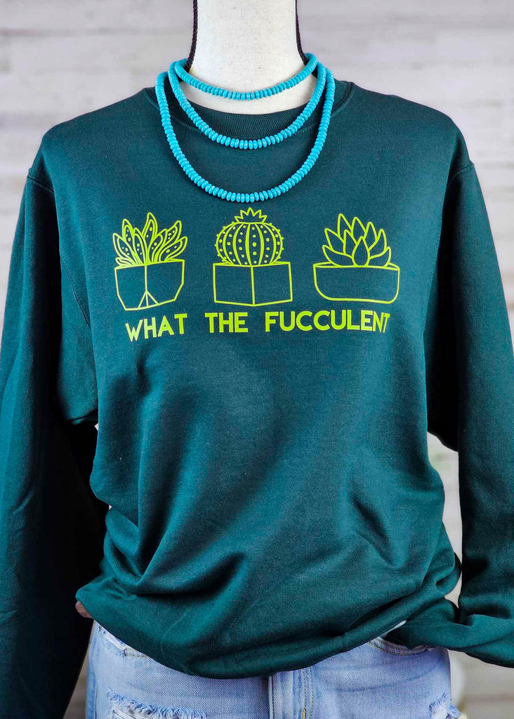 Hunter Green WTF Fleece Pullover Graphic Sweatshirt The Cinchy Cowgirl   