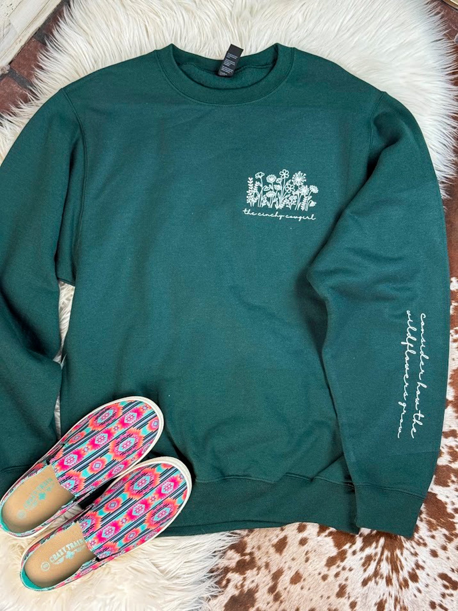 Green Wildflowers Pullover $15 pullover sale The Cinchy Cowgirl