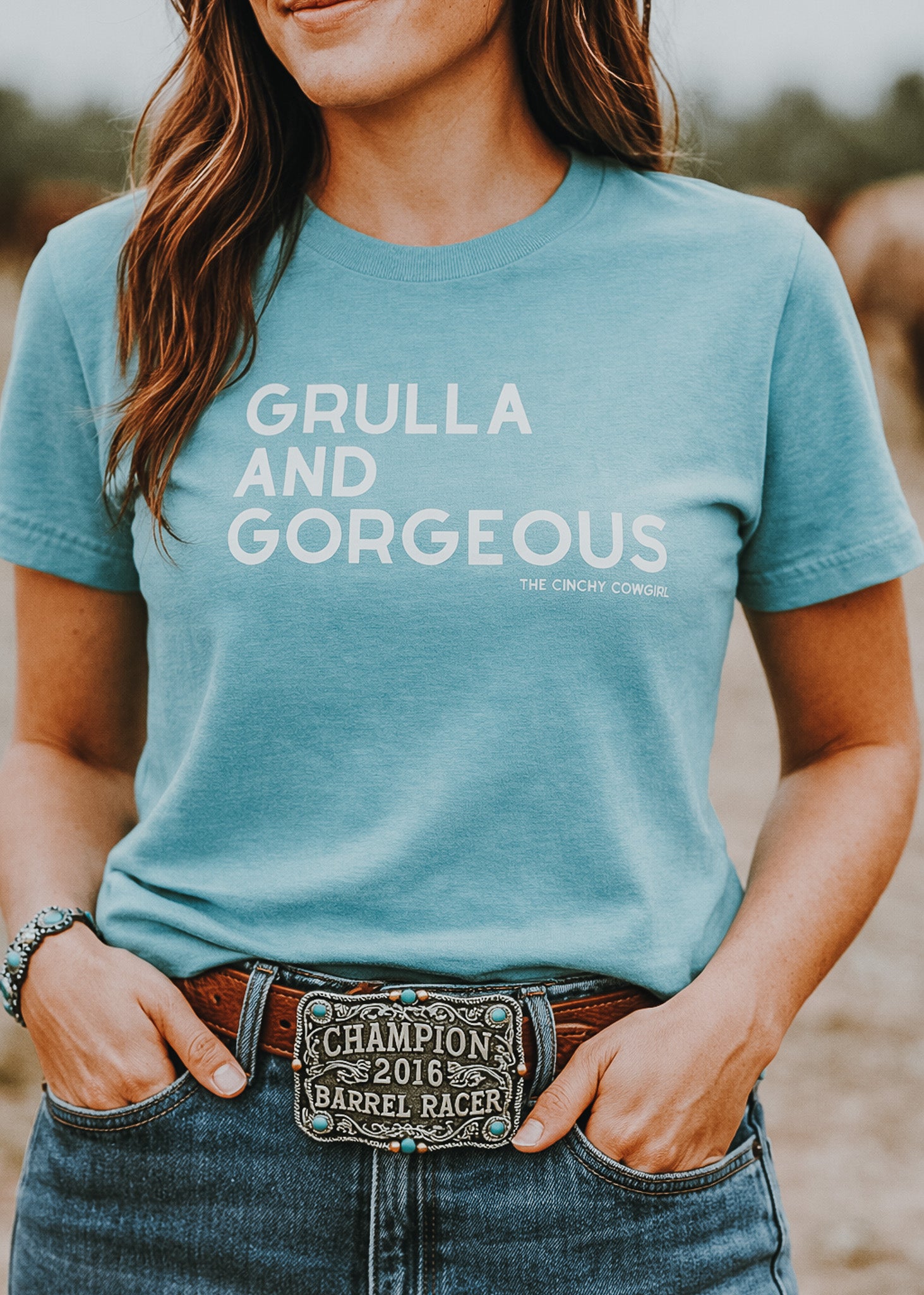 Grulla & Gorgeous Short Sleeve Tee Graphic Tee The Cinchy Cowgirl - Print