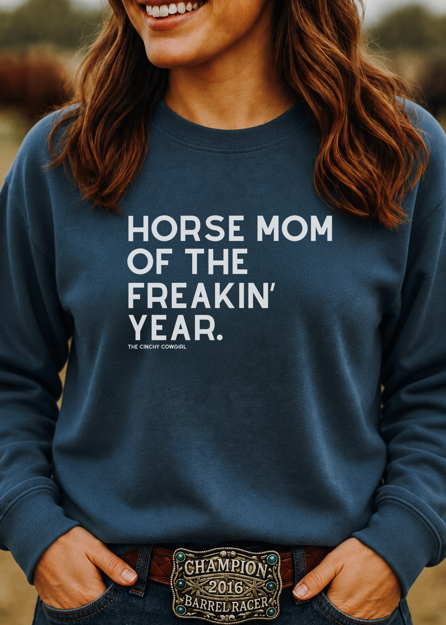 Horse Mom of the Freakin' Year Fleece Pullover Graphic Pullover The Cinchy Cowgirl - Print