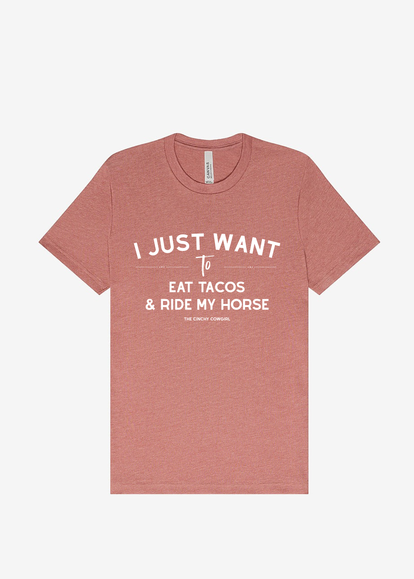 I Just Want To Eat Tacos & Ride My Horse Graphic Tee Short Sleeve Graphic Tee The Cinchy Cowgirl Heather Mauve Small