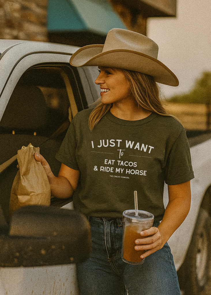 I Just Want To Eat Tacos & Ride My Horse Graphic Tee [16 Colors] Short Sleeve Graphic Tee The Cinchy Cowgirl