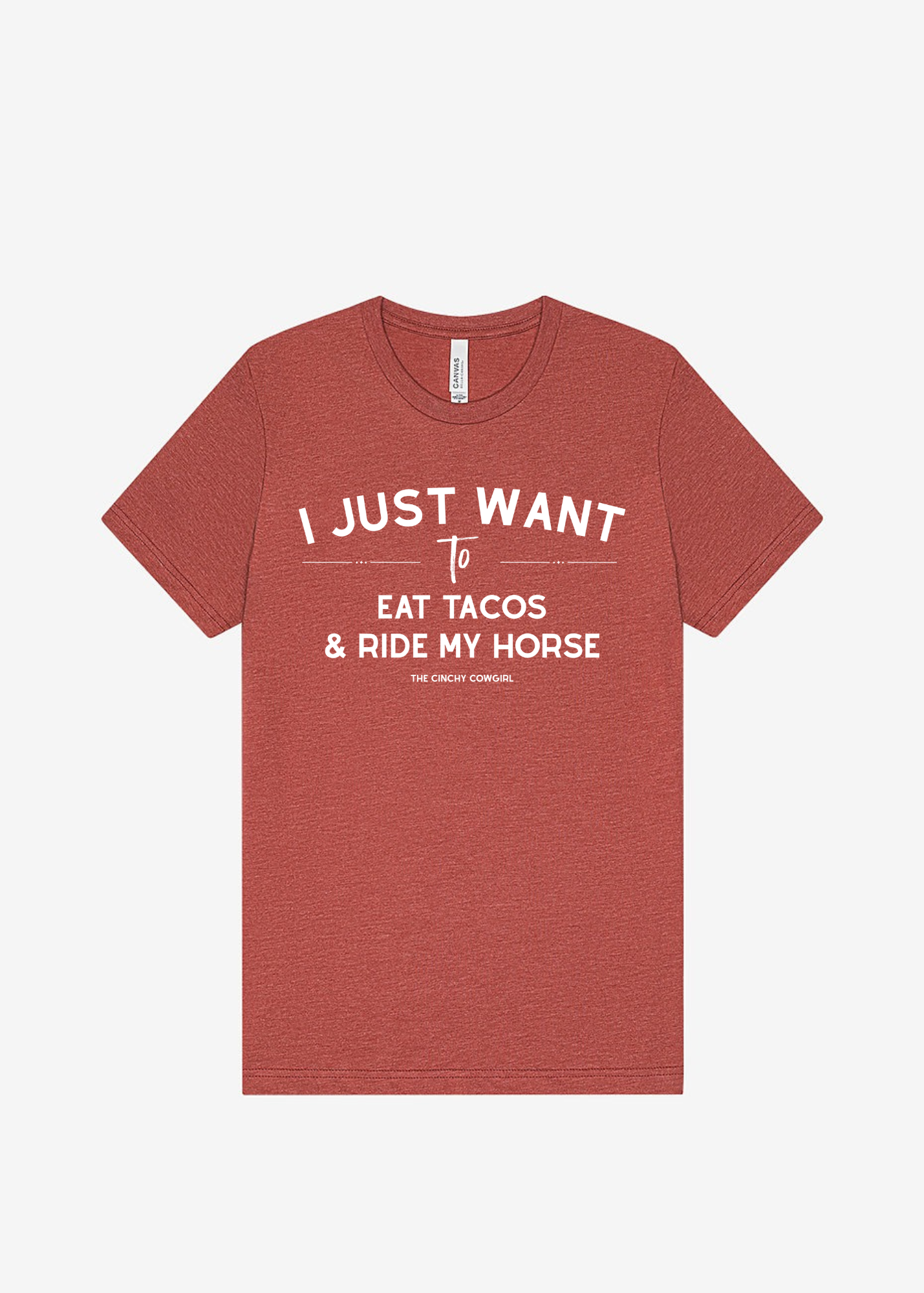 I Just Want To Eat Tacos & Ride My Horse Graphic Tee Short Sleeve Graphic Tee The Cinchy Cowgirl Heather Clay Small