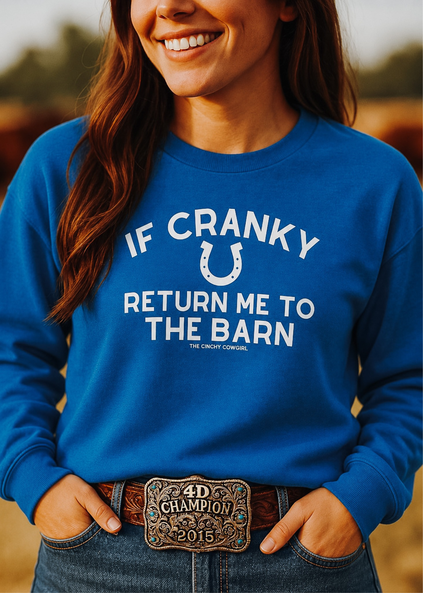 If Cranky, Return Me To The Barn Fleece Pullover Sweatshirt The Cinchy Cowgirl - Print