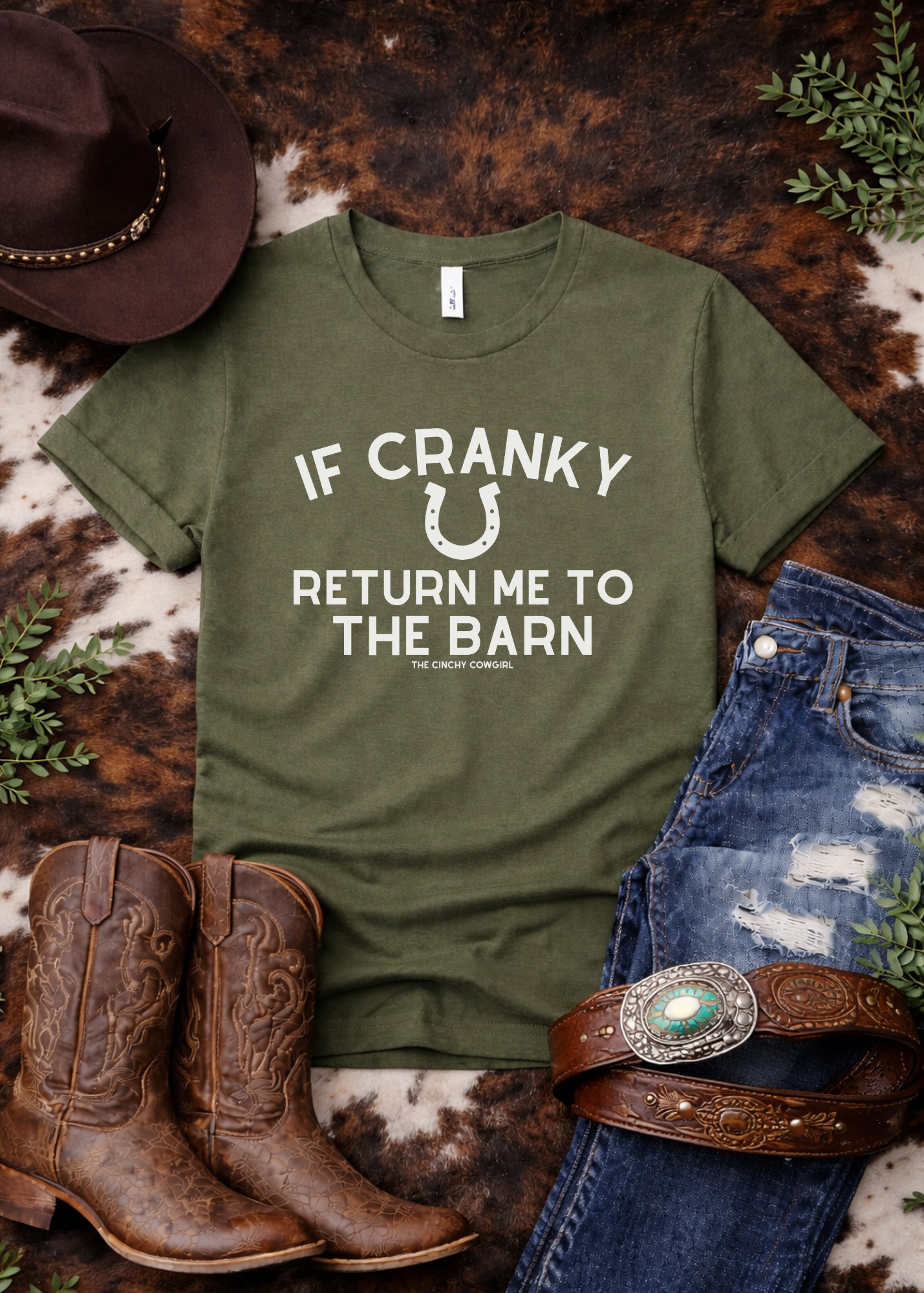 If Cranky Return Me To The Barn Short Sleeve Tee T-Shirt The Cinchy Cowgirl - Print