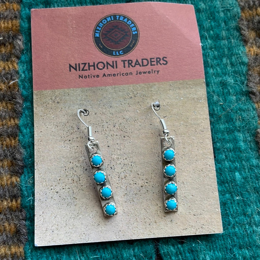 Beautiful Navajo Sterling Silver Turquoise Dangle Earrings NT jewelry Nizhoni Traders LLC   