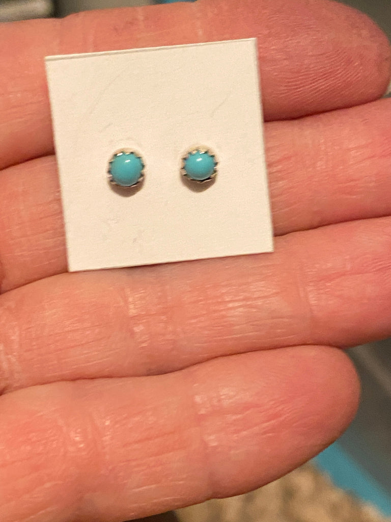 Navajo Sterling Silver And Turquoise Mini Stud Earrings 1/8” NT jewelry Nizhoni Traders LLC   