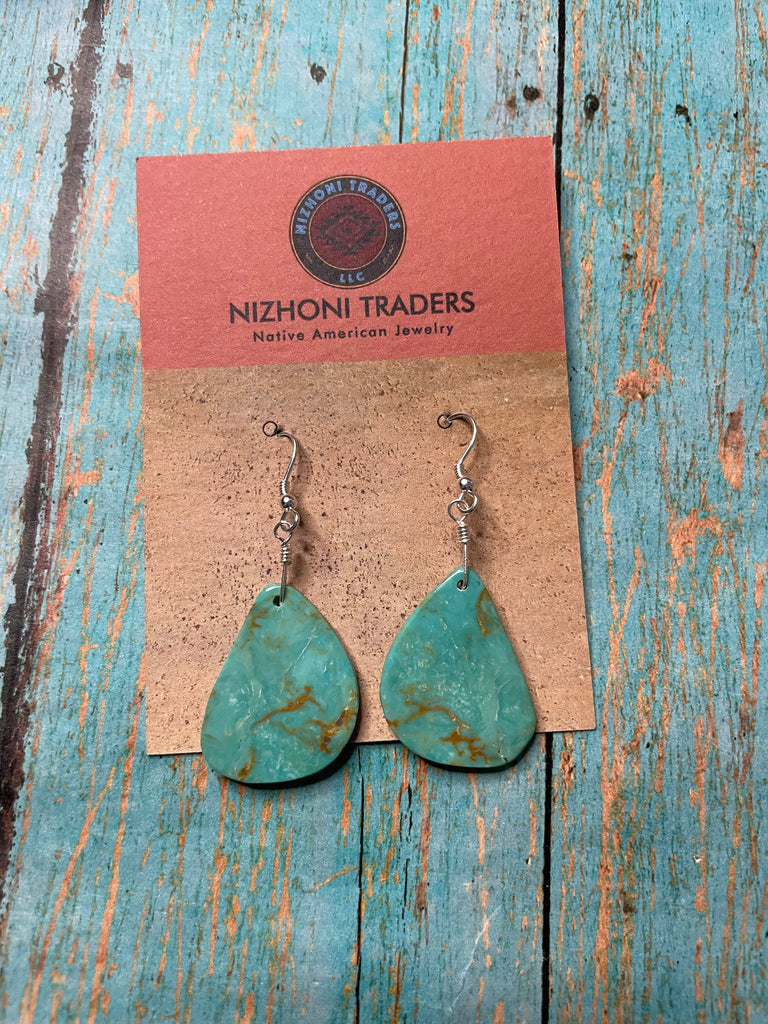 Turquoise Slab Dangle Earrings NT jewelry Nizhoni Traders LLC   