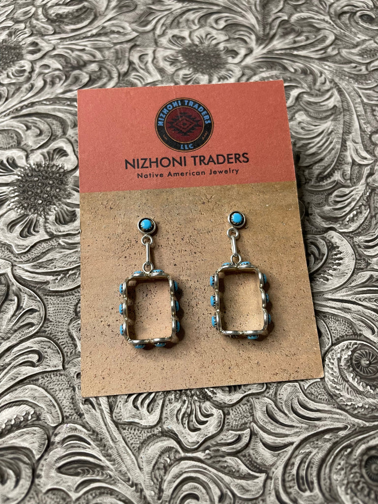 Zuni Rectangle Dangle Earrings NT jewelry Nizhoni Traders LLC   