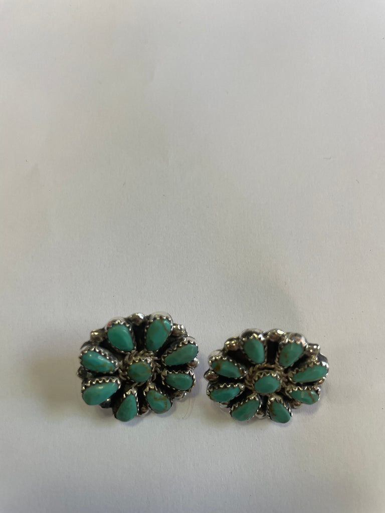 “The Sonoita” Navajo Sterling Silver & Turquoise Cluster Stud Earrings 1” NT jewelry Nizhoni Traders LLC   