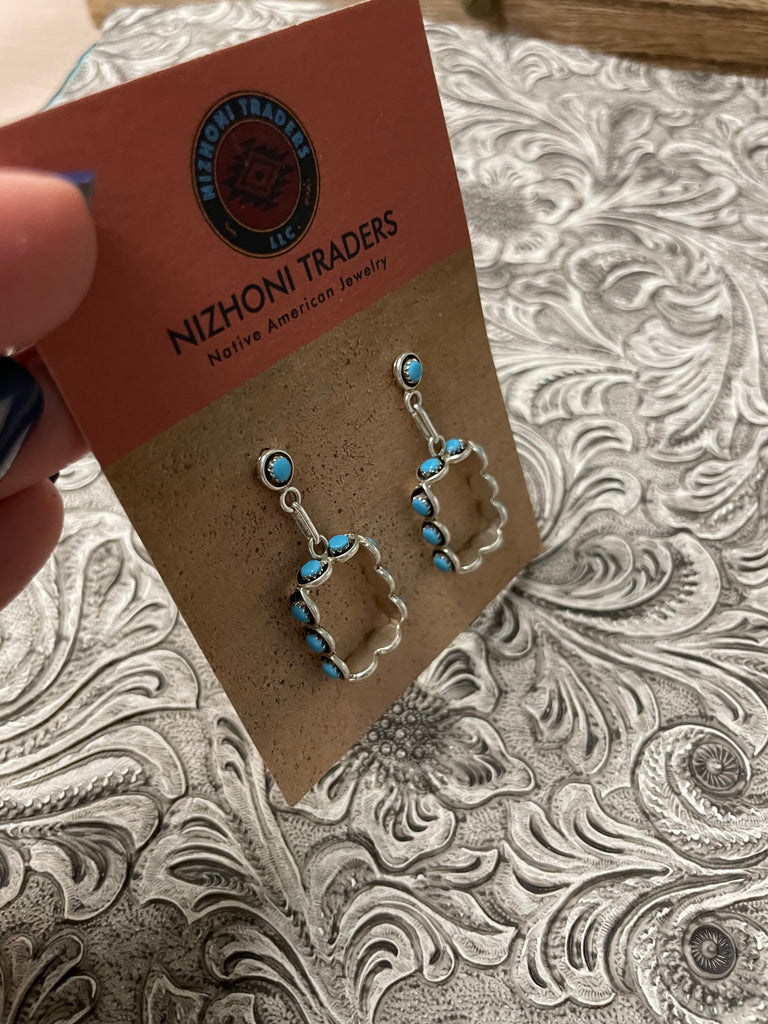 Zuni Rectangle Dangle Earrings NT jewelry Nizhoni Traders LLC   