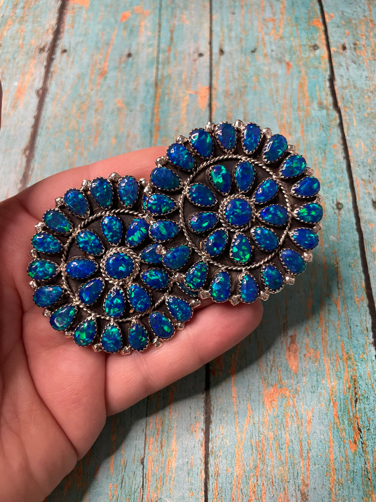 Blue Opal Cluster Post Earrings NT jewelry Nizhoni Traders LLC   