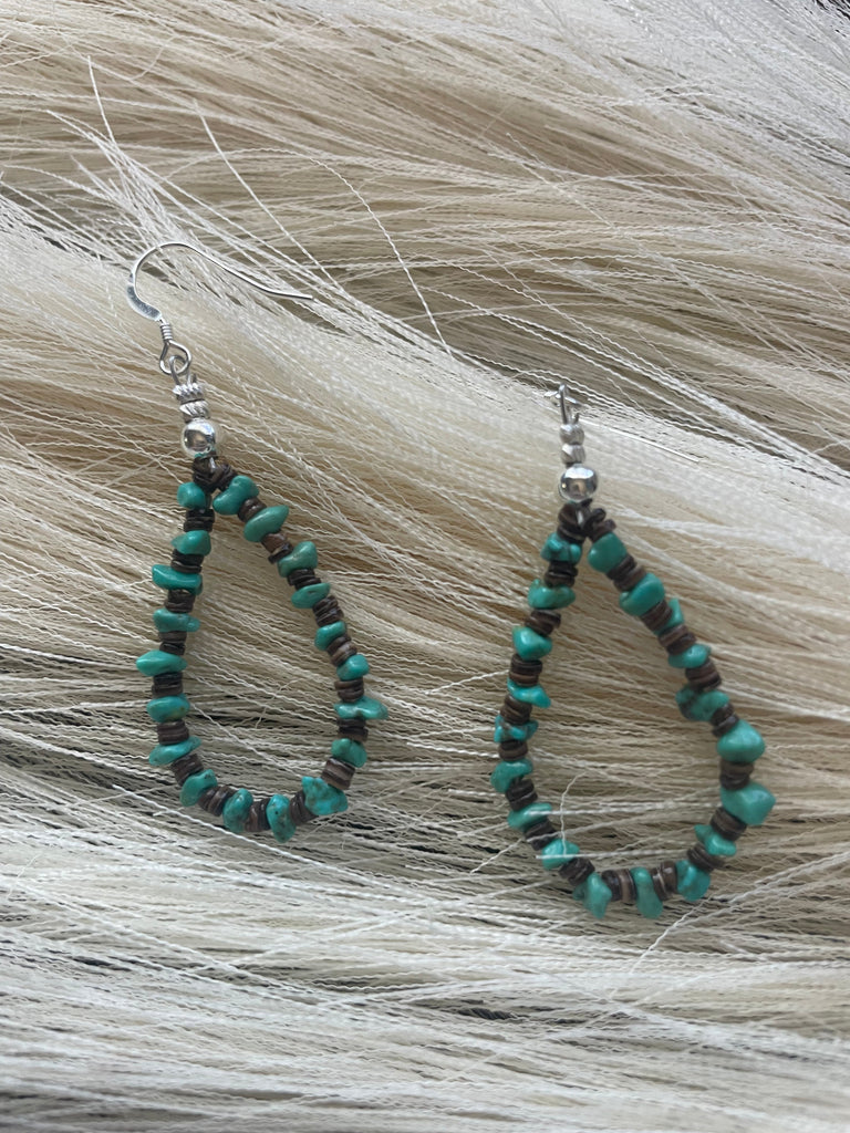 Navajo Sterling Silver Turquoise Beaded Earrings NT jewelry Nizhoni Traders LLC   