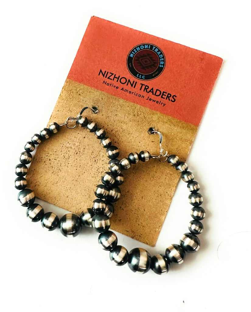 Navajo Sterling Silver Pearl Dangle Hoop Earrings NT jewelry Nizhoni Traders LLC   