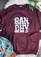 Maroon Ranchy Fleece Pullover Graphic Sweatshirt The Cinchy Cowgirl