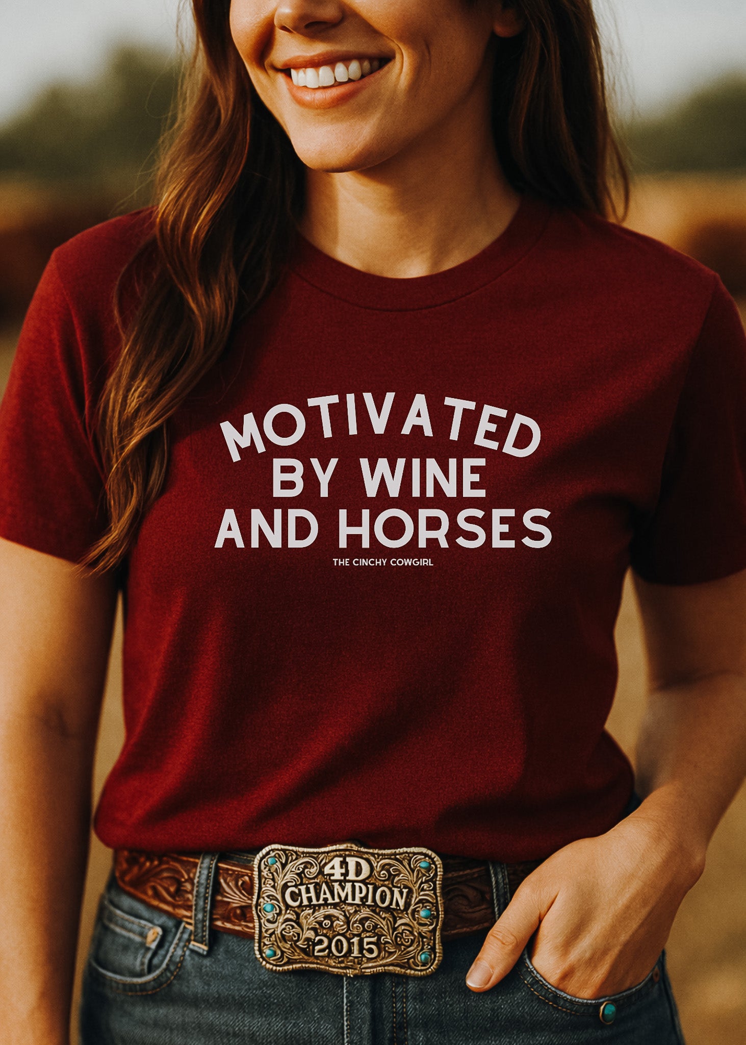 Motivated By Wine & Horses Short Sleeve Tee T-Shirt The Cinchy Cowgirl - Print