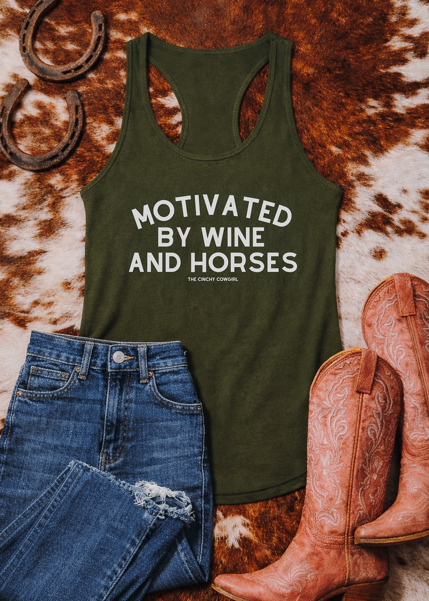 Motivated By Wine & Horses Tank Top Tank Top The Cinchy Cowgirl - Print