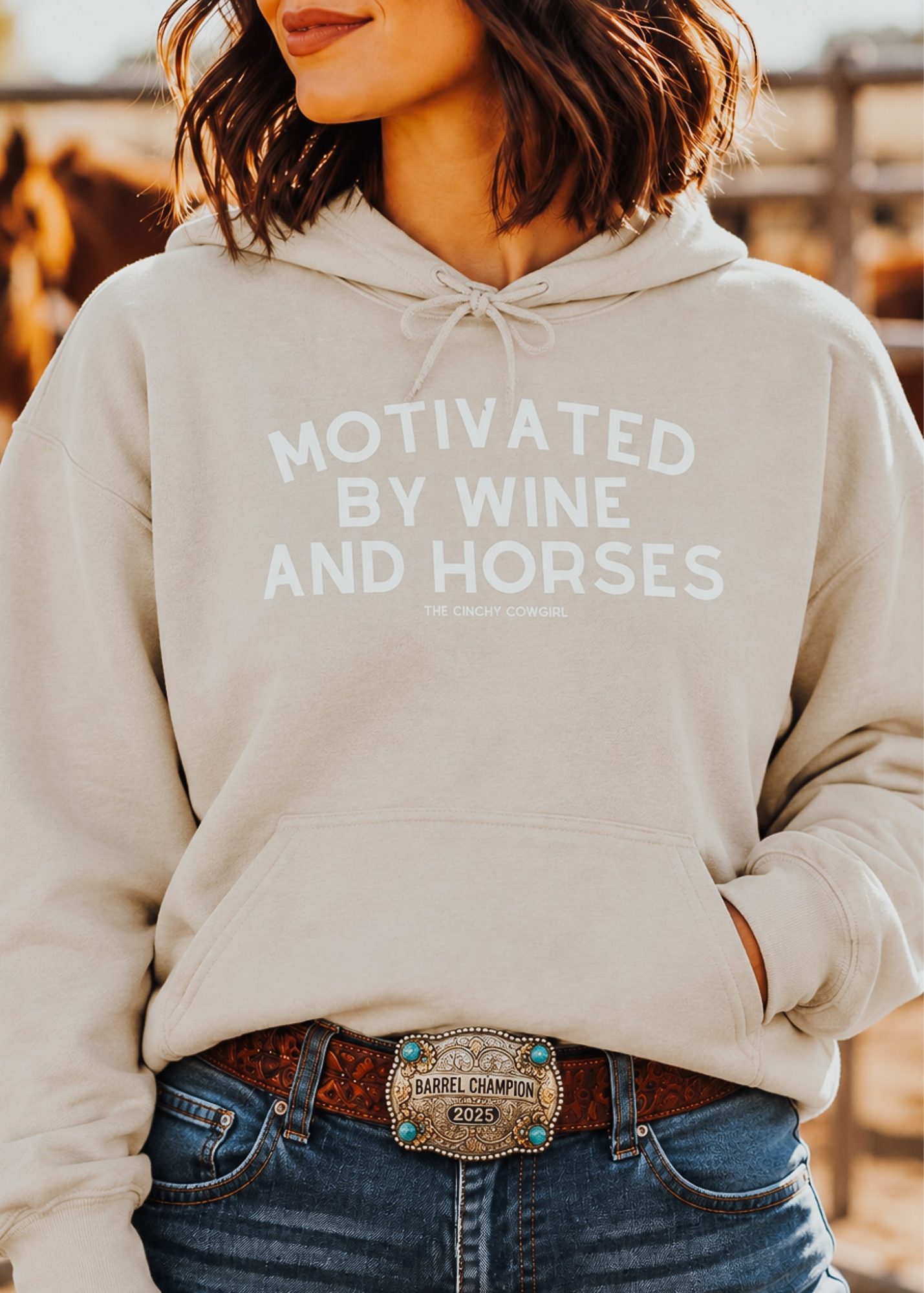 Motivated By Wine & Horses Hoodie Hoodie The Cinchy Cowgirl - Print