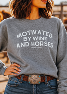Motivated By Wine & Horses Fleece Pullover Sweatshirt The Cinchy Cowgirl - Print