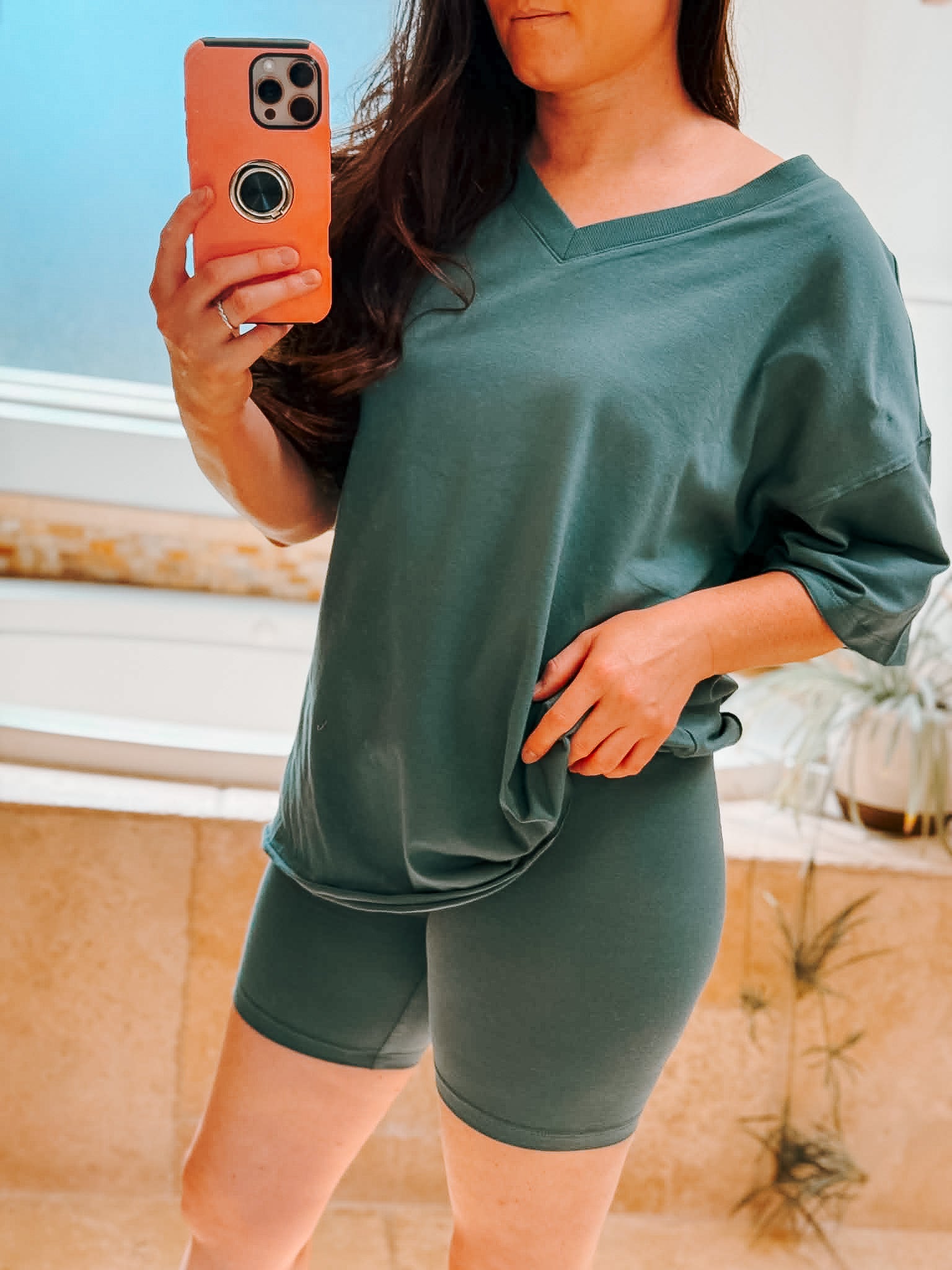 Not-So-Basic Dusty Jade Oversized Biker Short Set biker short set zenana
