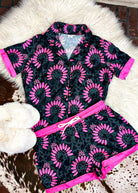 Pink & Black Squash Blossom Silky Shorts Pajamas silky pajamas - shorts The Cinchy Cowgirl (YC)