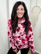 Pink Cowprint Hoodie Women's Pullover Hoodie With Drawstring The Cinchy Cowgirl (YC)