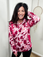 Pink Cowprint Hoodie Women's Pullover Hoodie With Drawstring The Cinchy Cowgirl (YC)