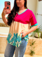 Pink & Cream Cactus Babydoll Top blouse ladysworld
