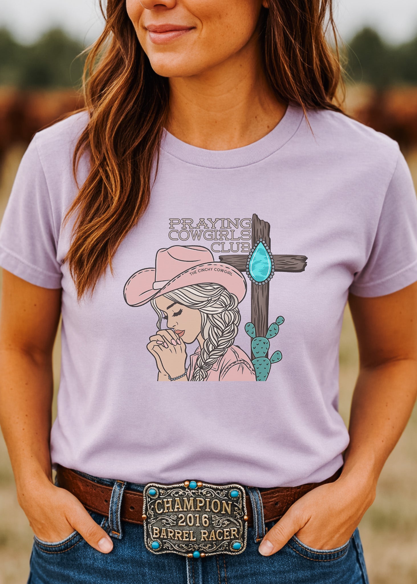 Praying Cowgirls Club Short Sleeve Tee Graphic Tee The Cinchy Cowgirl - Print