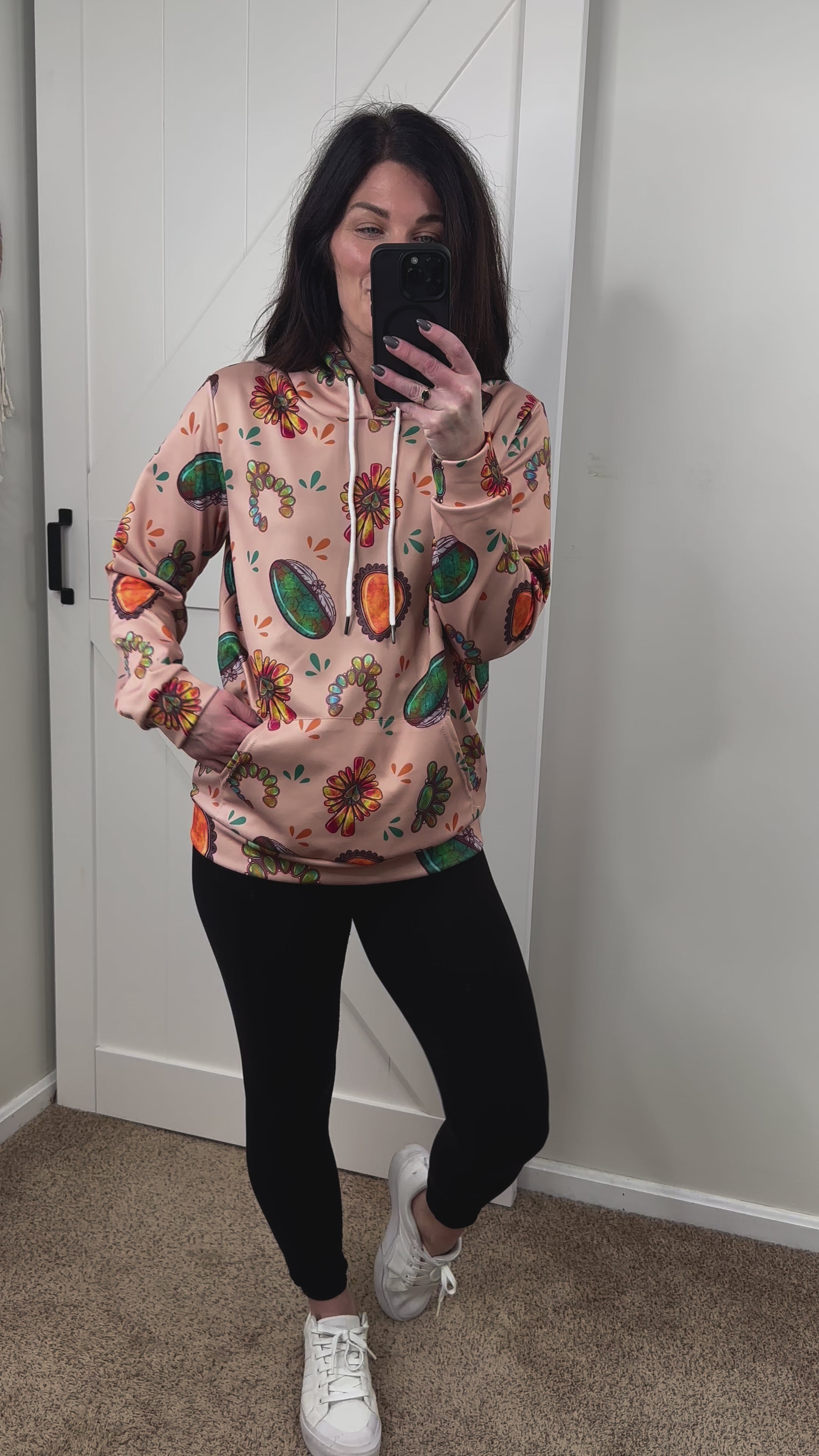 Tan Turquoise Stone Hoodie Women's Pullover Hoodie With Drawstring The Cinchy Cowgirl (YC)