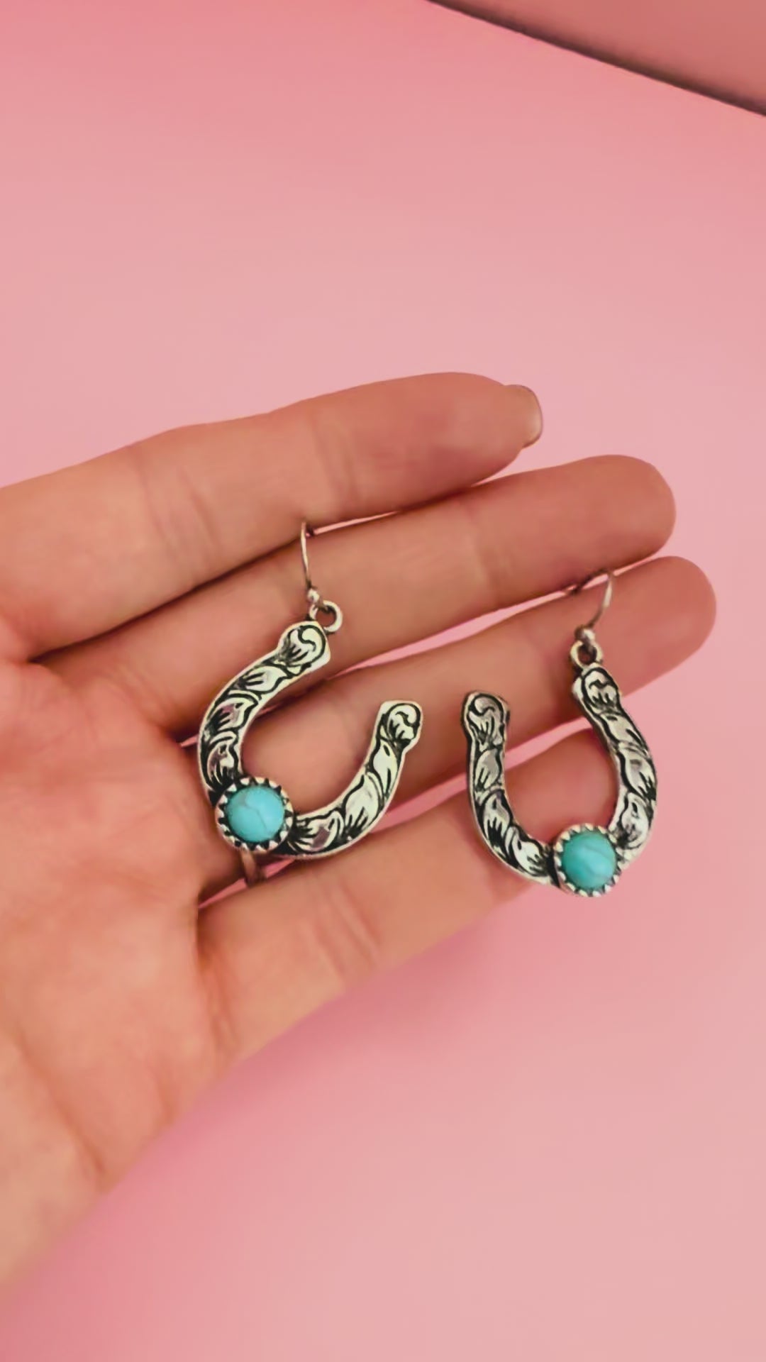 Tooled Turquoise Horseshoe Earrings Earrings The Cinchy Cowgirl (BT)