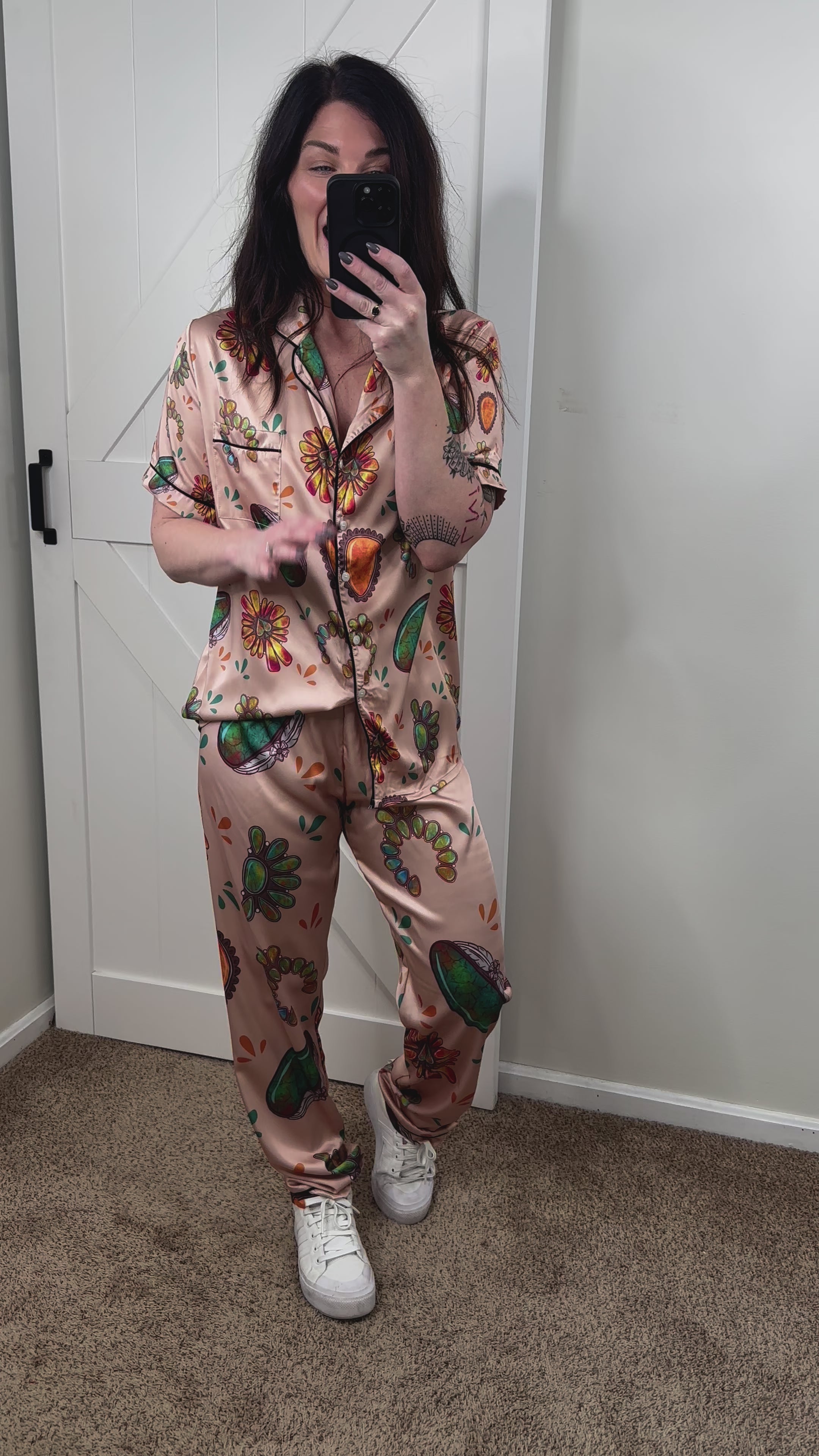 Tan Turquoise Stone Silky Pants Pajamas pajamas The Cinchy Cowgirl (YC)