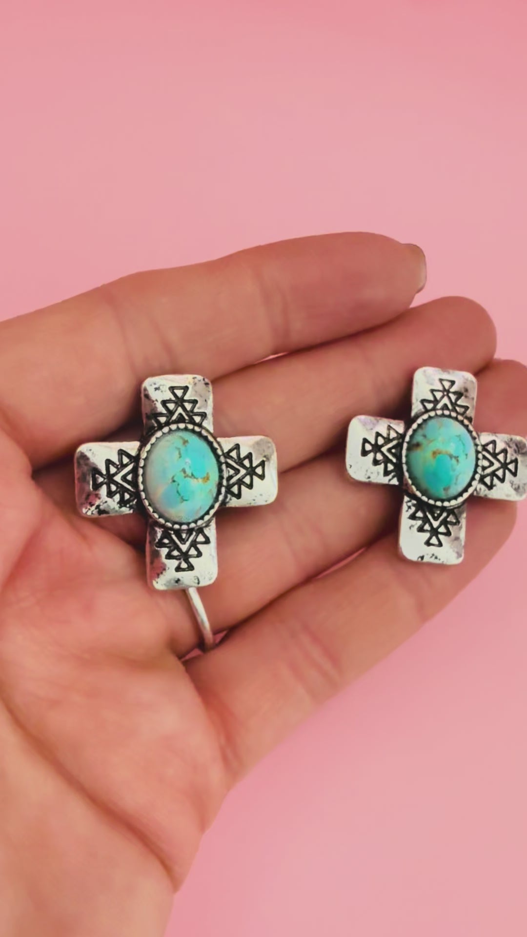 Turquoise Western Cross Earrings Earrings The Cinchy Cowgirl (BT)