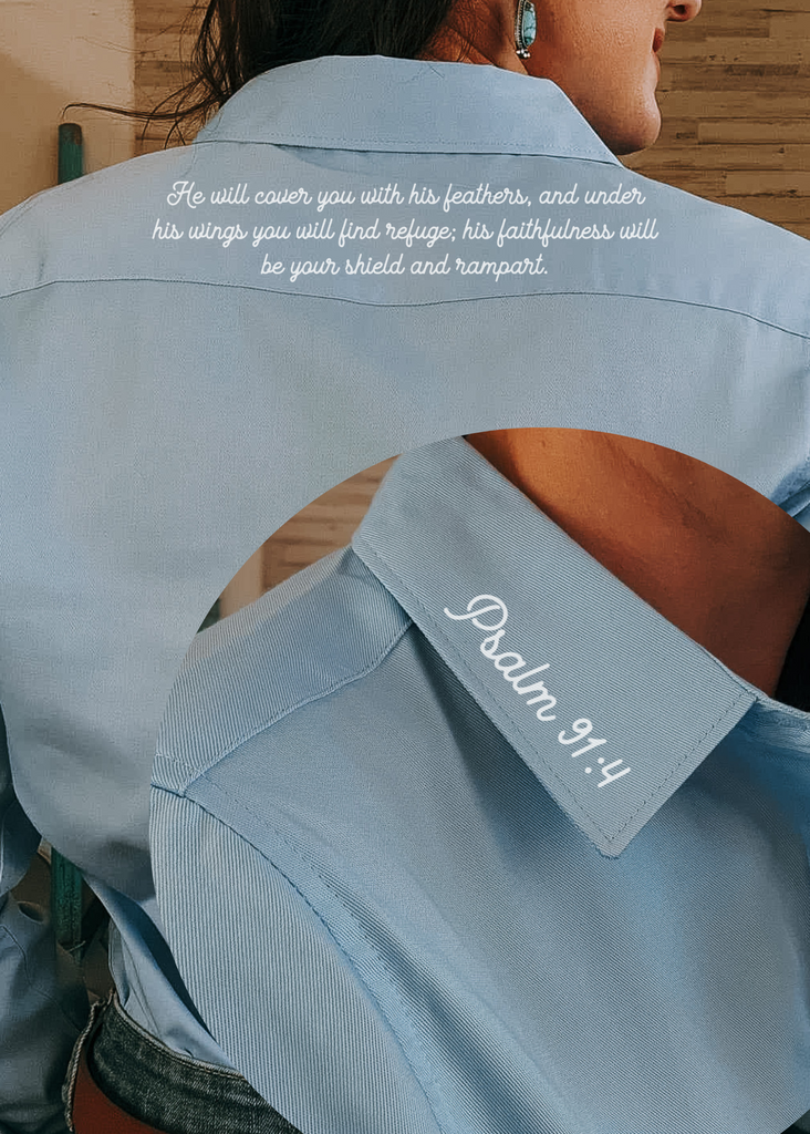 Psalm 91:4 Long Sleeve Button Down Shirt [6 Colors] long sleeve button down - faith based The Cinchy Cowgirl   