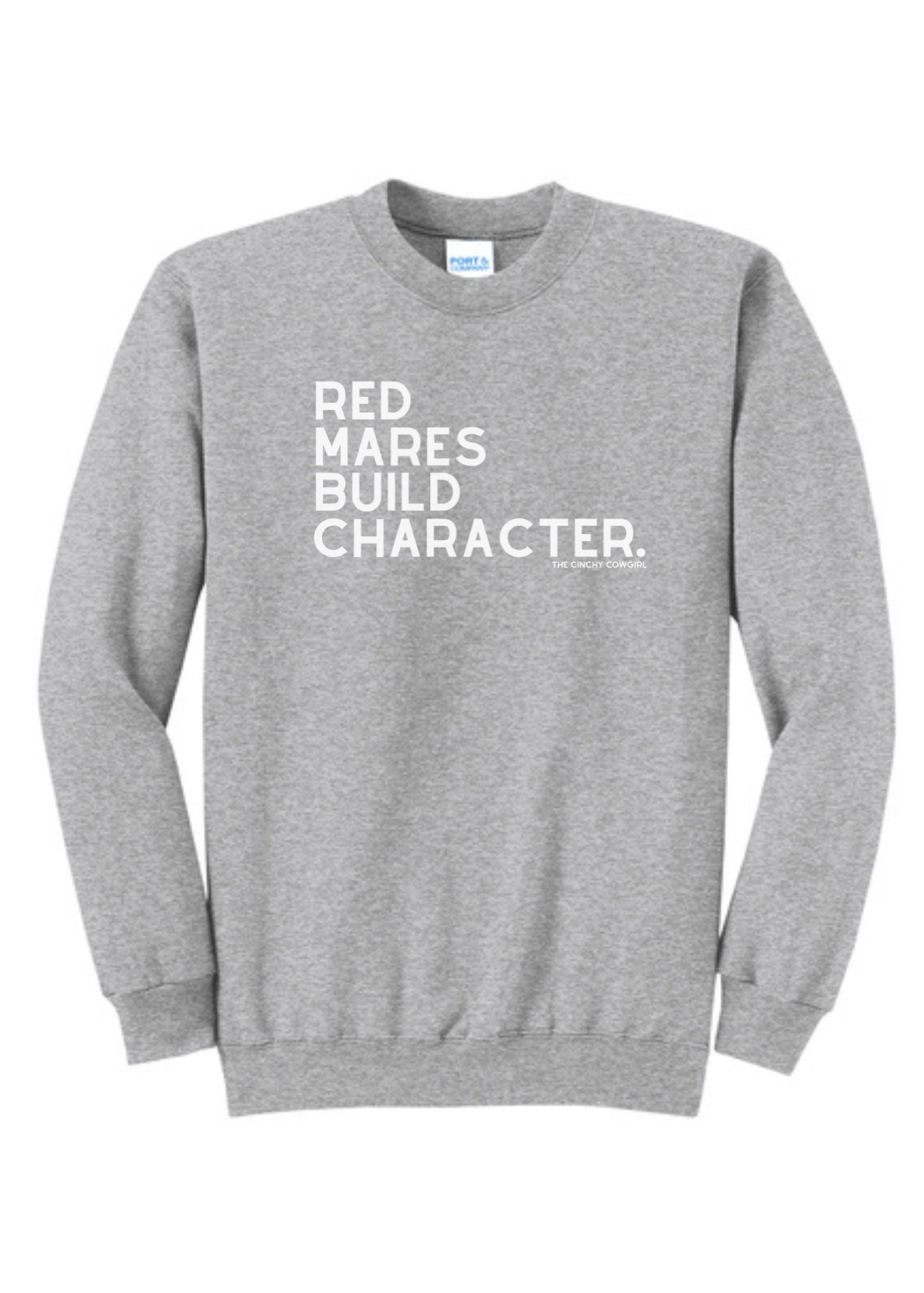 Red Mares Build Character Pullover Graphic Pullover The Cinchy Cowgirl Small Athletic Heather Gray