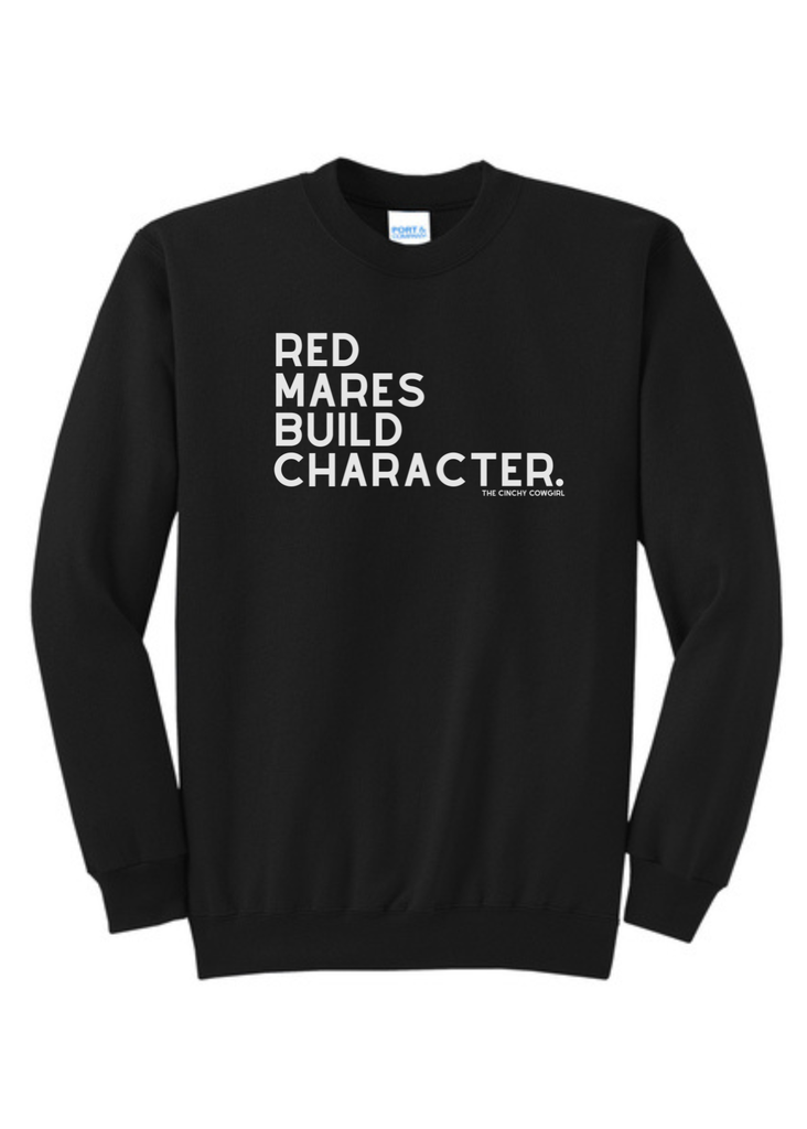 Red Mares Build Character Pullover [6 Colors] Graphic Pullover The Cinchy Cowgirl Small Black
